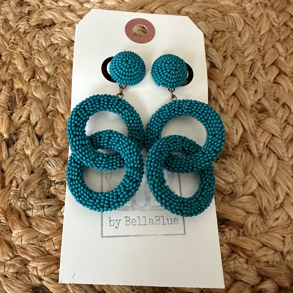 New Deep Teal Blue Beaded Earrings.  Cute earrings